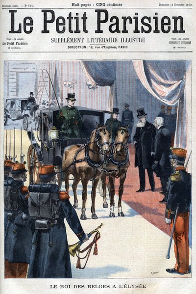 De koning der Belgen Leopold II ontvangen in L