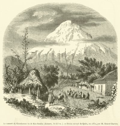 De top van de Chimborazo gezien vanaf Rio-Bamba, afstand, 32 kilometer door French School
