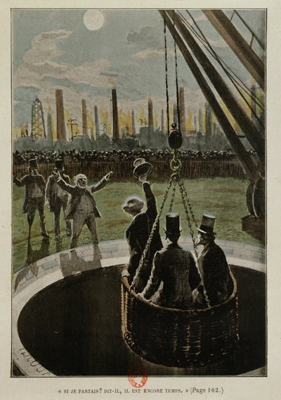 Vertrek naar de maan, uit Van de aarde naar de maan door Jules Verne gepubliceerd in 1865 door French School