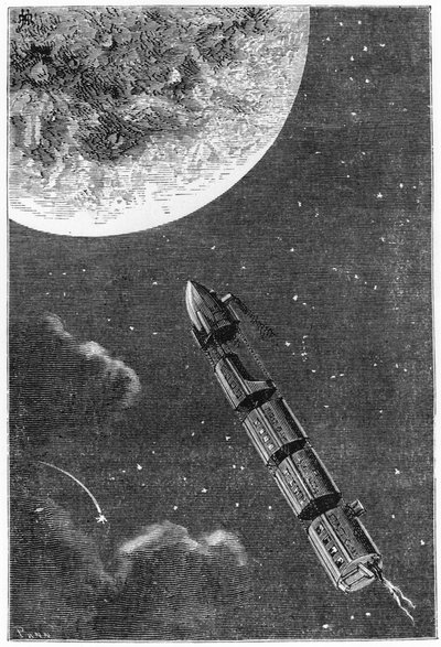 Vertrek naar de Maan, illustratie uit Van de Aarde naar de Maan door Jules Verne (1828-1905) Parijs, Hetzel, gepubliceerd in 1865 door French School