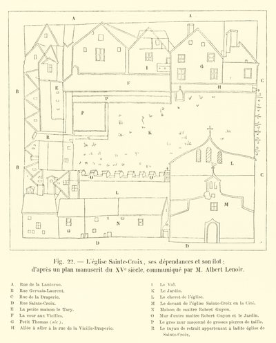 De kerk Sainte-Croix, haar bijgebouwen en haar eiland; naar een handgeschreven plan uit de 15e eeuw, meegedeeld door M. Albert Lenoir door French School