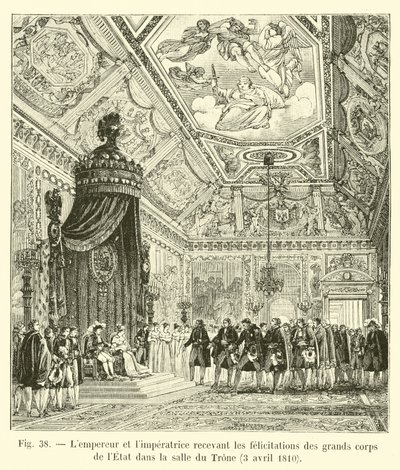 De keizer en de keizerin ontvangen de felicitaties van de grote staatslichamen in de Troonzaal, 3 april 1810 door French School