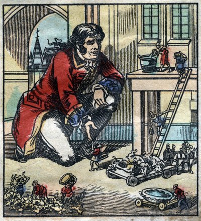Lemuel Gulliver adviseur van het leger van Lilliput. Illustratie voor 