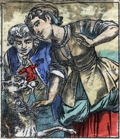 Lemuel Gulliver in het land van de reuzen van Brobdingnag. Illustratie voor "Gulliver