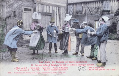 Les Gars de Falaise et leurs Lanternes, ca. 1910 (naar een foto) door French School
