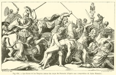 De Grieken en de Trojanen rond het lichaam van Patroclus door French School