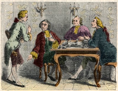 De schaakspelers van café Procope in Parijs in de 18e eeuw - Gravure in 