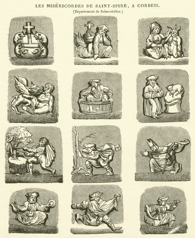 De Misericordes van Saint-Spire, in Corbeil (gravure) door French School