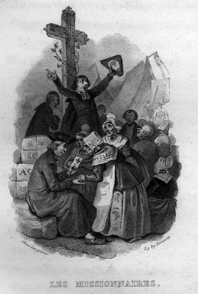 De missionarissen Chanson de Beranger in "Oeuvres completes" (1834) door Pierre Jean de Beranger (1780-1857), Franse dichter en songwriter. door French School