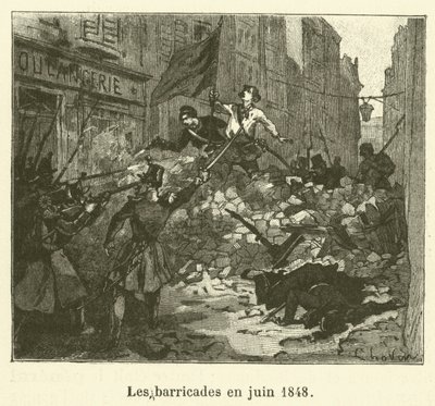 De barricades in juni 1848 (gravure) door French School
