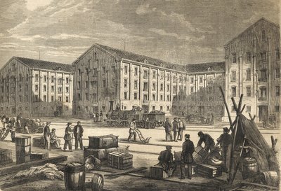 De dokken van Rouen in 1866 - gravure door French School