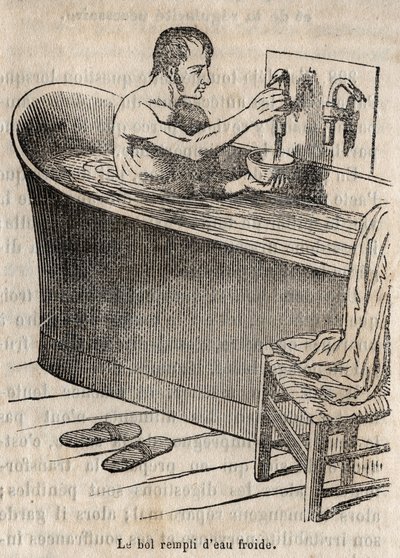 De gebaren van het bad - Hygiëne in de 19e eeuw - man in een badkuip - gravure in 