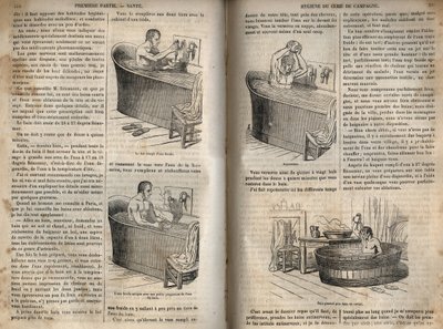 De gebaren van het bad - Hygiëne in de 19e eeuw - man in een badkuip - gravure in 