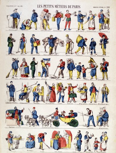 Les petits métiers de Paris, afbeelding van Epinal uit de 19e eeuw (gravure) door French School