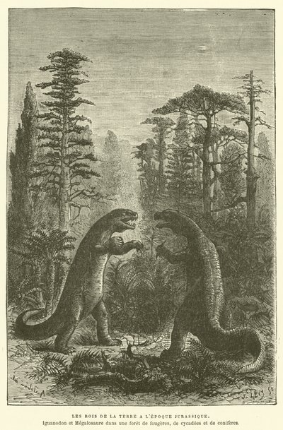 De koningen van de aarde in het Jura-tijdperk (gravure) door French School