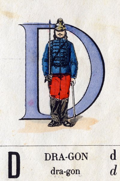 Letter D als Draak. Militair alfabet. Beeldvorming van Epinal, circa 1870-1880 door French School
