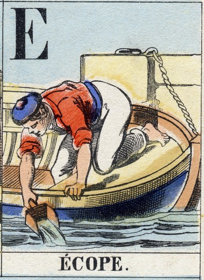 Letter E zoals ecope. Marine alfabet. Epinal beeld, eind 19e eeuw door French School