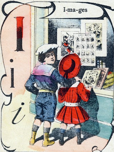 Letter I: afbeeldingen. Gravure in "ABC des joux pour petits boys". Beeldvorming van Pont-a-Mousson, Louis Vagne, drukker-uitgever, eind 19e eeuw. Afm: 32,5x25 cm door French School