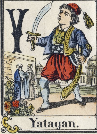 Letter Y: Yatagan. Recreatief alfabet. Epinal beeld, circa 1880 door French School