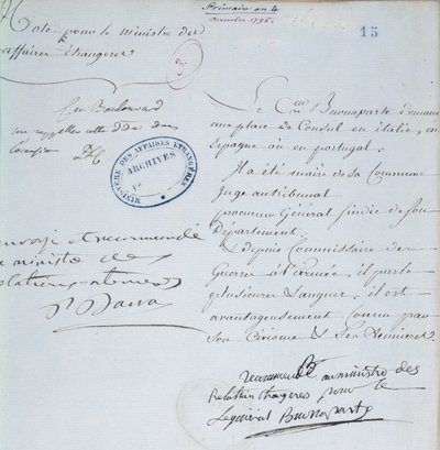 Aanbevelingsbrief ondertekend door Napoleon Bonaparte voor zijn broer, Joseph, december 1795 door French School