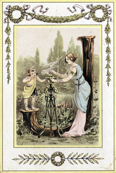Brief die een moeder en dochter voorstelt, eind 19e eeuw (chromolithografie) door French School
