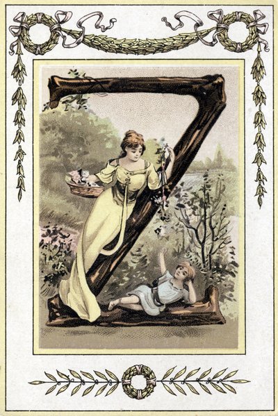 Letter die een moeder en haar zoon voorstelt, eind 19e eeuw (chromolithografie) door French School