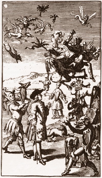 De evocatie van demonen, gravure uit 1710 in 