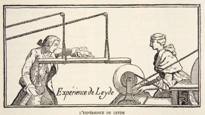 Leydes experiment, kopie door Boris Mestchersky (d.1957) illustratie uit Histoire de la Nation Francaise, Sciences, Volumes I & II, door Gabriel Hanotaux (1853-1944), 1924 door French School
