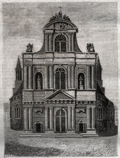 De kerk Saint Gervais Saint Protais (Saint-Gervais-Saint-Protais) (gevel van Clement II Metezeau) Parijs (4e arr) Gravure in “Histoire physique, civile et morale de Paris: depuis les premiers temps historiques à nos jours” door Jacques Antoine Dulaure door French School