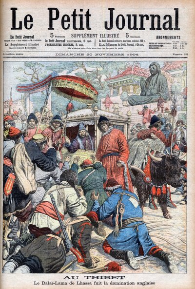 De 13e Dalai Lama van Lhasa (Thubten Gyatso) (1876-1933) vlucht voor Engelse overheersing in 