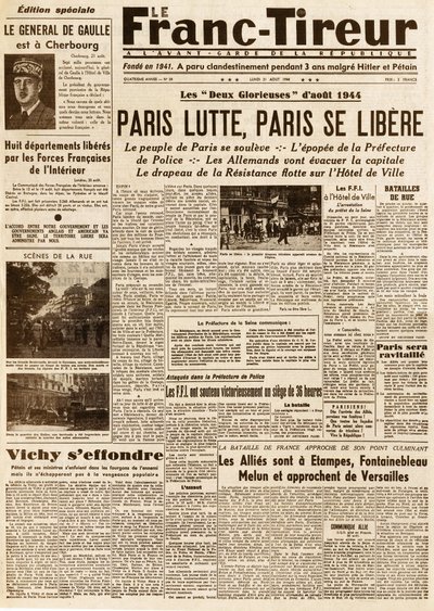 Bevrijding van Parijs - Le FRANC TIROUR nummer 38 van 21 augustus 1944 - Parijs vecht, Parijs bevrijdt zich door French School