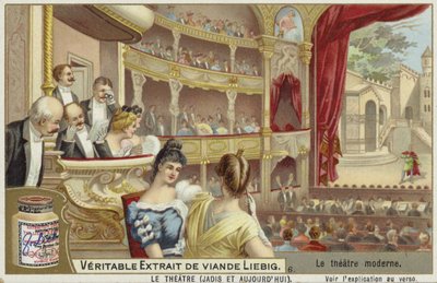 Liebig-kaart met een modern theater door French School