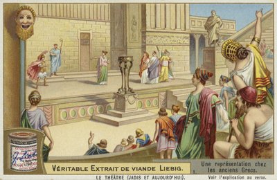Liebig-kaart met een voorstelling van het oude Griekse theater door French School