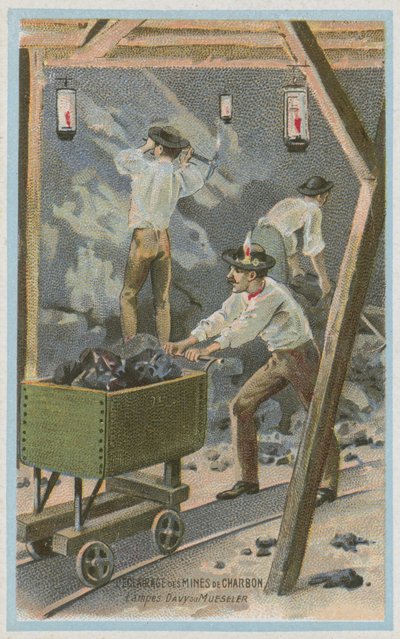 Verlichting van kolenmijnen, Davy-lampen of Mueseler-lampen door French School