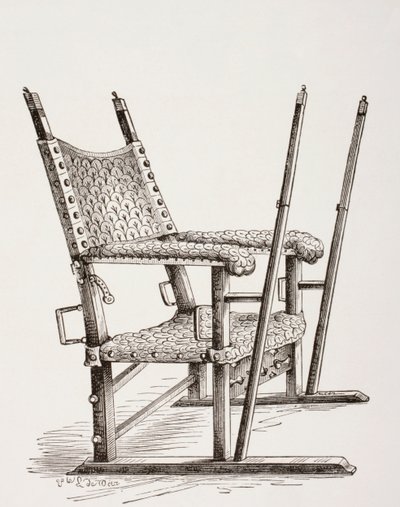 Draagstoel gebruikt door Carlos I van Spanje, uit Les Arts au Moyen Age, gepubliceerd 1873 door French School