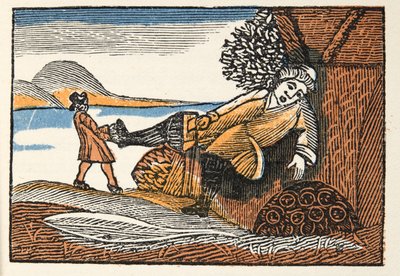 Klein Duimpje uit Histories or Tales of Past Times verteld door Moeder de Gans, met moraal, door M Perrault, pub. 1925 (handgekleurde houtsnede) door French School