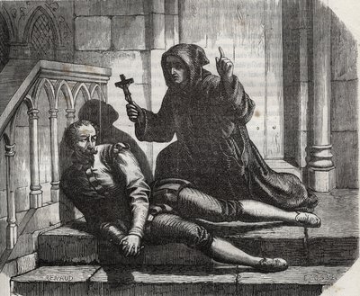 Kanselier Thomas More (1478-1535) in de gevangenis omdat hij weigerde het koninklijk zegel te geven voor het huwelijk van koning Hendrik VIII (1491-1547) met Anne de Boleyn. door French School