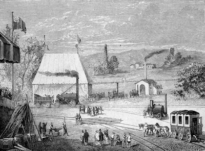 Locomotiefwedstrijd gehouden in Liverpool, oktober 1829 - in Album van Wetenschap; beroemde geleerden; Grote ontdekkingen 1896 door French School