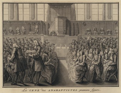 Laatste Avondmaal in een Anabaptistische kerk (gravure) door French School