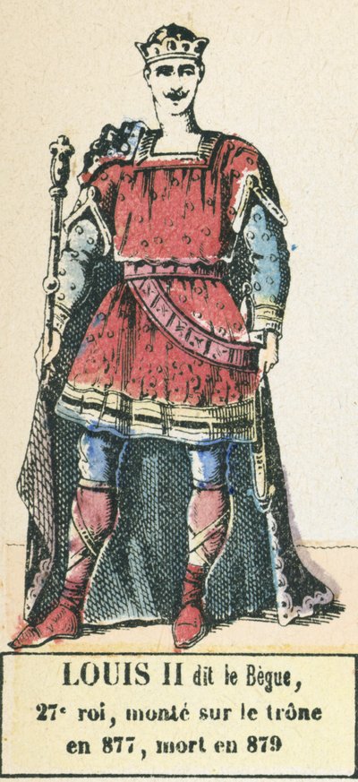 Lodewijk II genaamd de Stamelaar, 27e koning, besteeg de troon in 877, stierf in 879 door French School