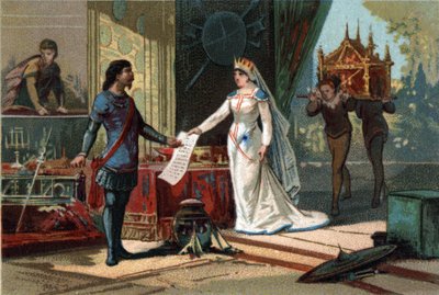 Lodewijk II, bijgenaamd de Stamelaar (846-879), koning van Frankrijk ontvangt van zijn schoonmoeder (Richilde d