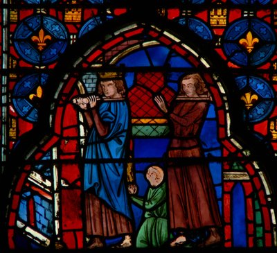 Louis IX draagt relikwieën naar Sainte-Chapelle, bijgestaan door Robert D