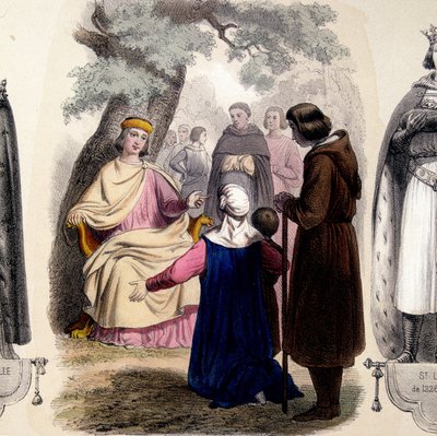 Louis IX, genaamd Saint Louis (1214-1270) die recht spreekt onder een eik door French School