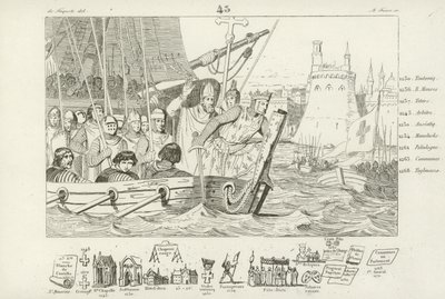 Lodewijk IX van Frankrijk leidt de aanval op Damietta, Egypte, 7e Kruistocht, 1249 door French School