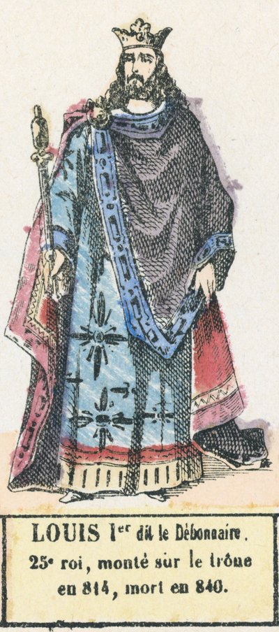 Lodewijk I de Vrome, 25e koning, besteeg de troon in 814, stierf in 840 door French School