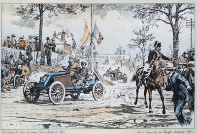 Louis Renault rijdt in de Parijs naar Madrid race van 1903, ca. 1903 door French School