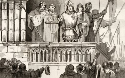 Lodewijk VII (1120-80) de Jonge verzamelt steun voor de Tweede Kruistocht in 1144, uit 