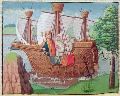 Lodewijk VII vertrekt naar het Heilige Land met enkele Cisterciënzer monniken in 1145, miniatuur uit 