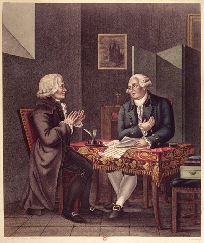 Lodewijk XVI (1754-93) leest zijn laatste wil en testament voor aan Guillaume de Lamoignon de Malesherbes (1721-94) in de Tempel, 25 december 1793 door French School