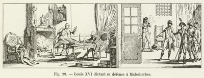 Lodewijk XVI dicteert zijn verdediging aan Malesherbes door French School